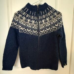 Women's Navy Patterned Zip-Up Cardigan Sweater